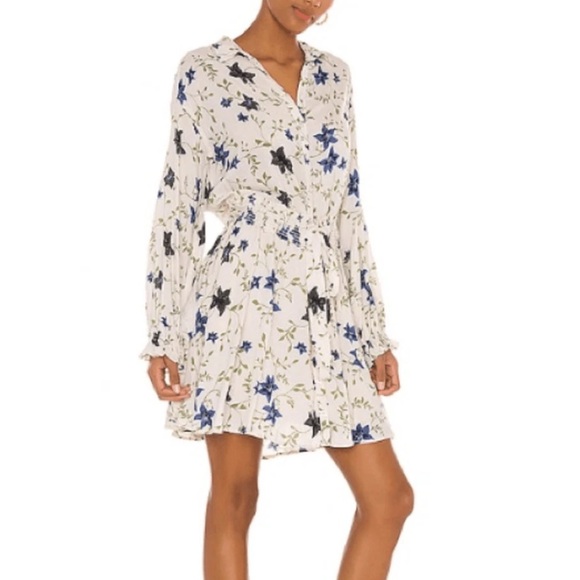 Free People Lighten Up Button Down Mini Shirt Dress Tea Combo Floral Sz S Boho - Picture 2 of 16